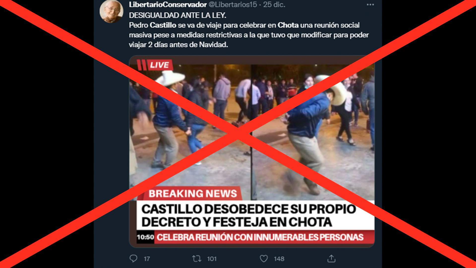 Es falsa la imagen de la supuesta celebración masiva del presidente Pedro Castillo en Cajamarca