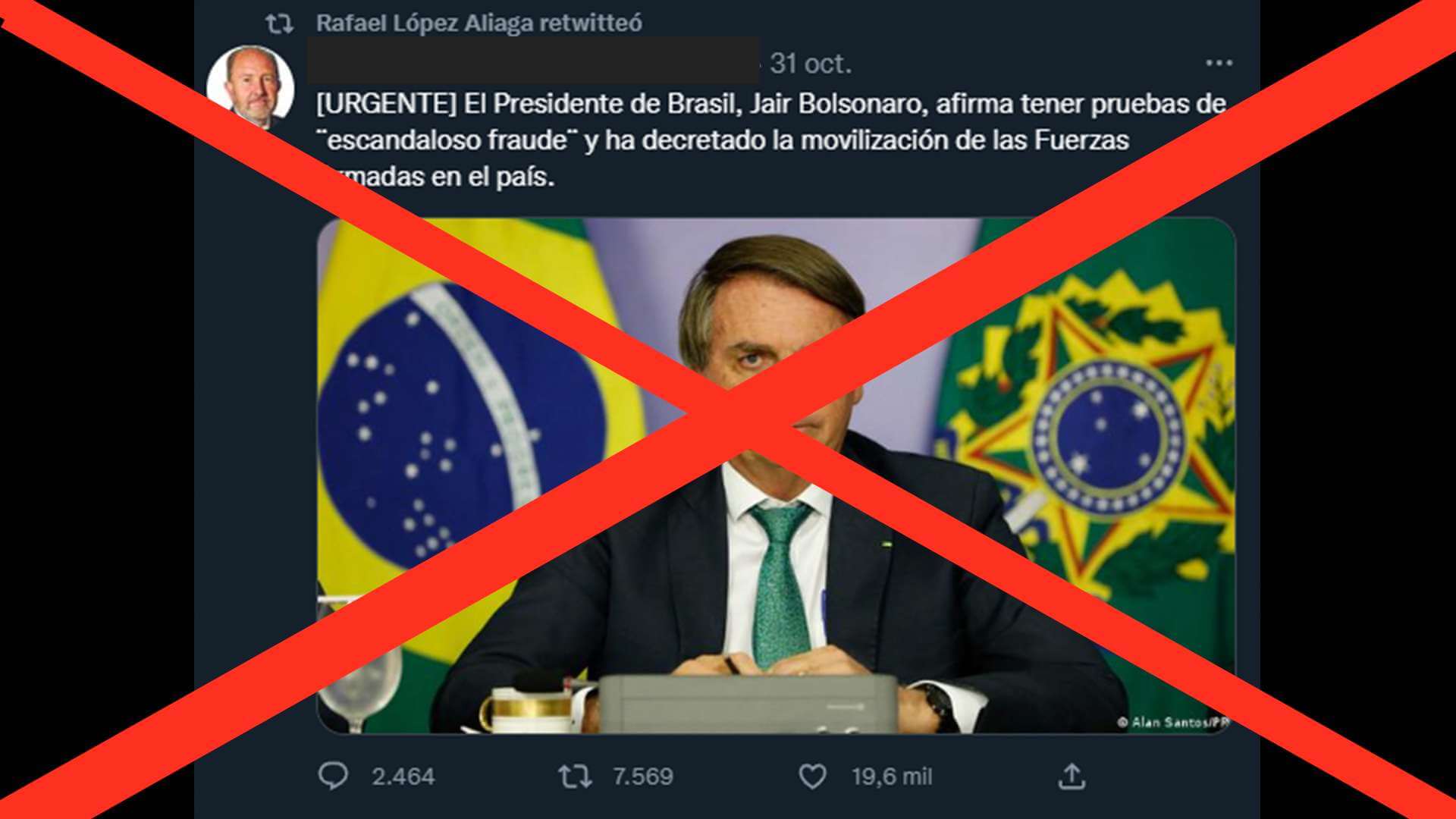 Es falsa la versión compartida por López Aliaga de que Bolsonaro dijo tener pruebas de fraude de elecciones 2022 en Brasil