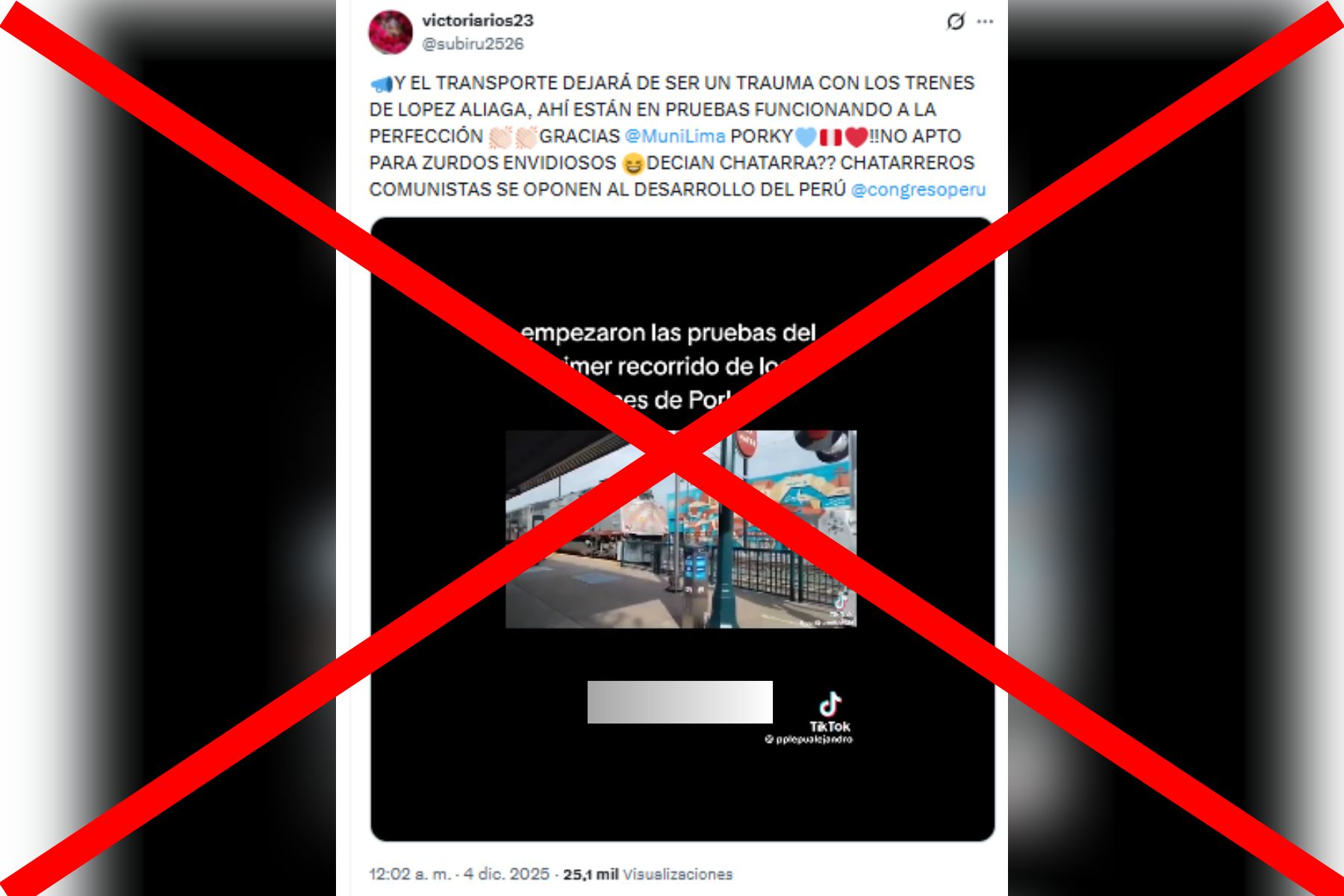 Falso: Este video no muestra el inicio de pruebas de los trenes traídos por López Aliaga: fue grabado en California