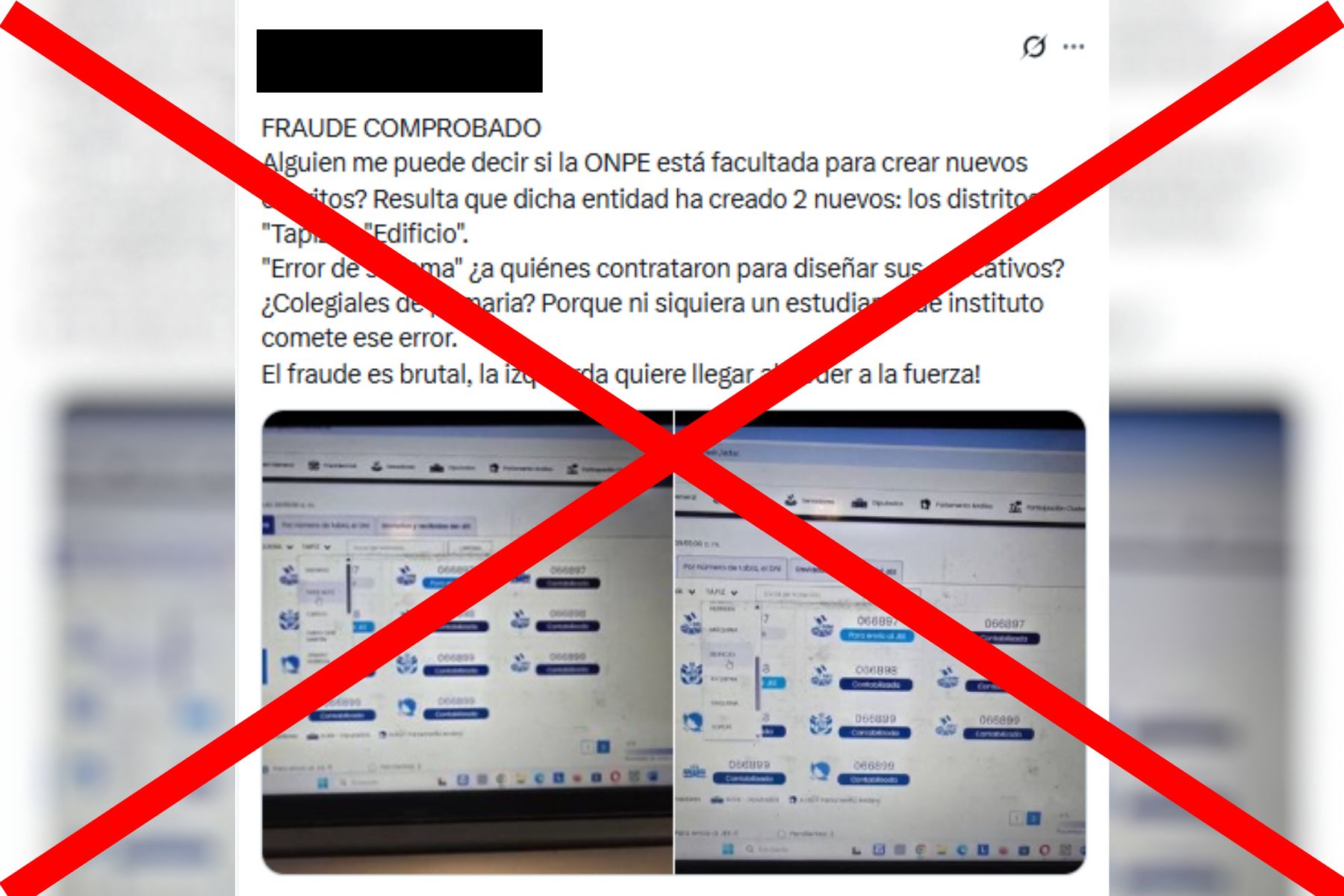 Es falso que la ONPE haya creado dos distritos adicionales en Loreto para la plataforma que muestra los resultados de las elecciones generales 2026