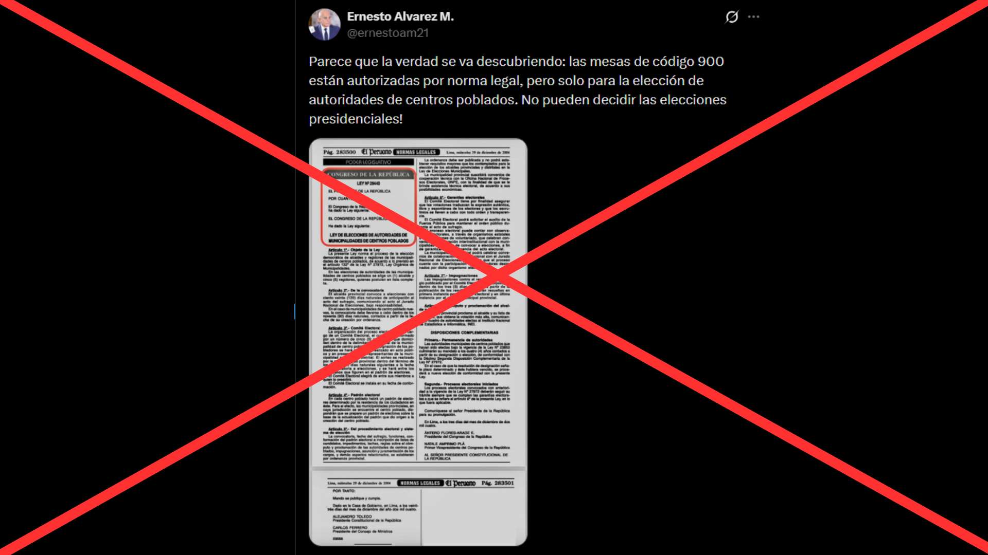 Es falsa la versión del expremier Ernesto Álvarez acerca de que las mesas de la serie 900 mil no están autorizadas para elecciones generales 