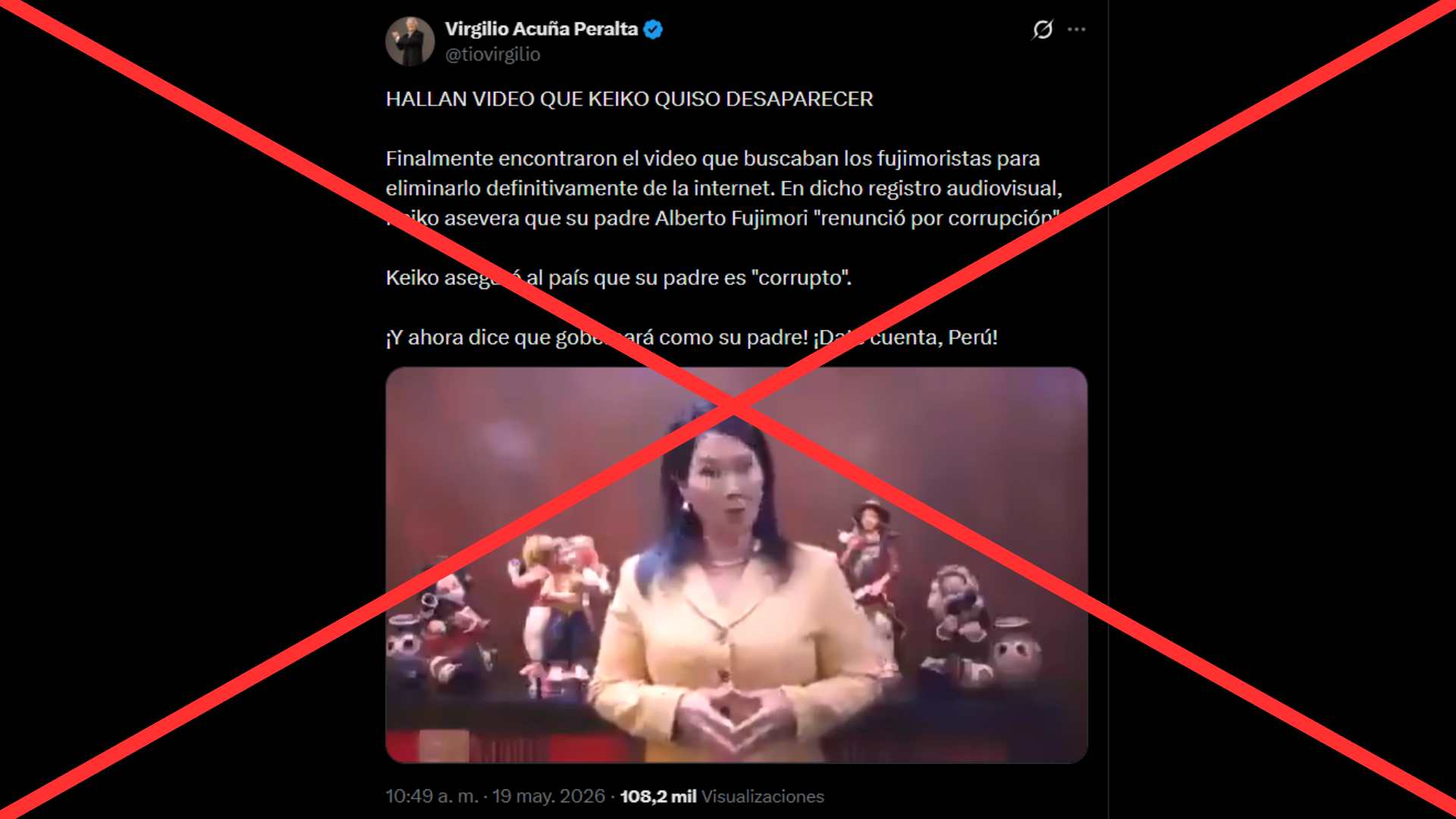 Es falso que la candidata Keiko Fujimori haya afirmado en un video que su padre renunció a la presidencia por corrupción