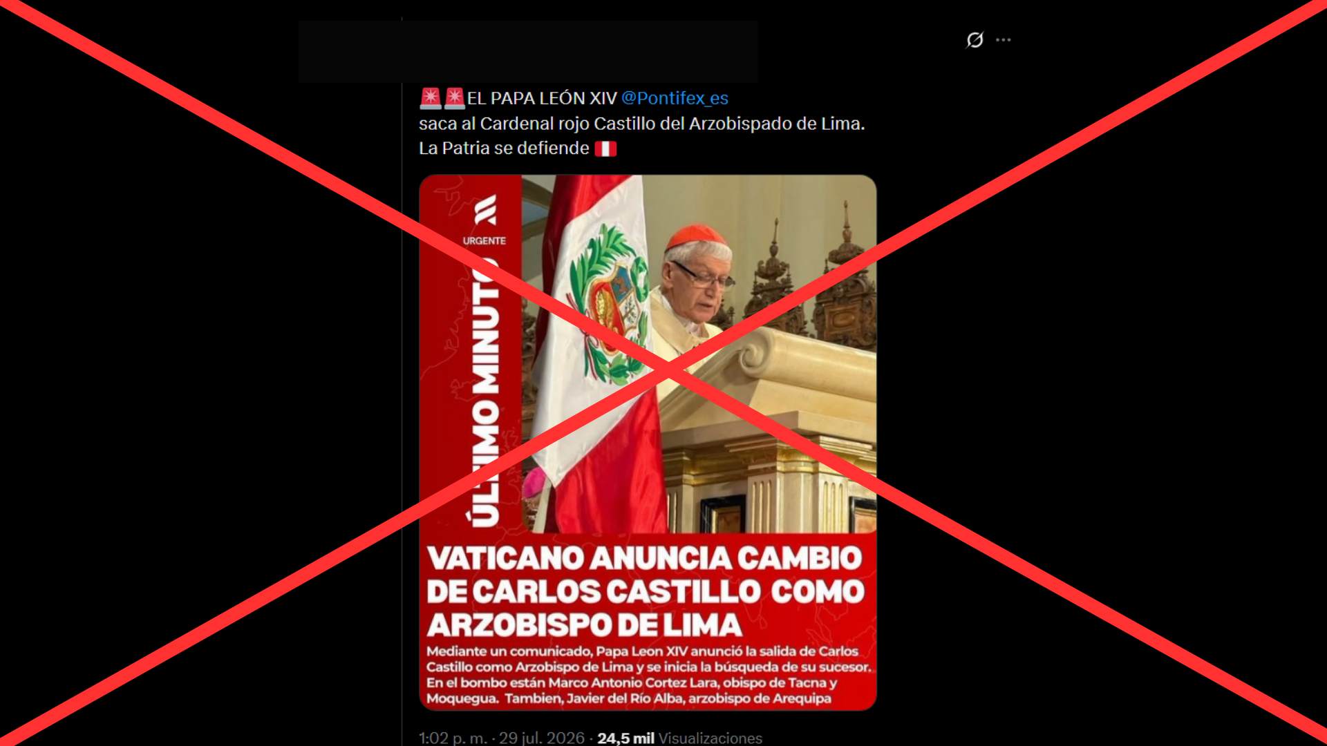 Es falso que el Vaticano anunció el cambio del arzobispo de Lima tras su discurso en el Te Deum