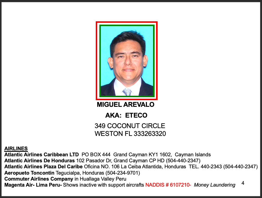 Ficha de Miguel Arevalo en la DEA.