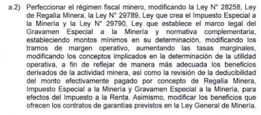 Propuesta de mejoras relacionadas al régimen fiscal minero