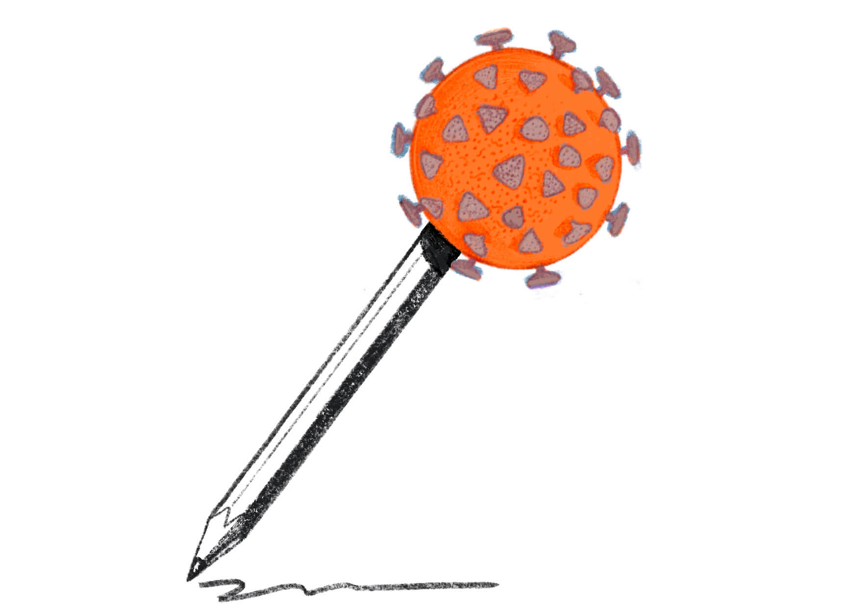 Ilustración de un virus del Covid-19 como borrador de un lapiz
