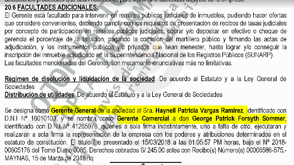 Extracto de la partida registral de constructora Fyvcon.
