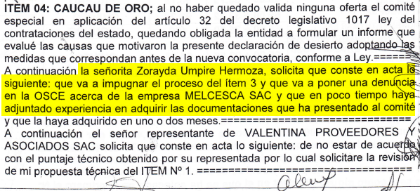 Documento almacenado en el OSCE donde una postora advierte que Melcesca tiene pocos días de creada