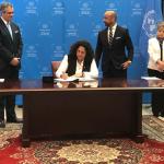 FIRMA. El Estado Peruano, con la entonces Ministra del ambiente Fabiola Muñoz, se adhirió el Acuerdo de Escazú en setiembre del 2018.
