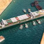 GIGANTE. Ilustración 3D del atasco del buque Ever Given en el Canal de Suez, en Egipto.