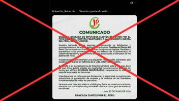 Es falso el supuesto comunicado en el que la bancada de diputados de Juntos por el Perú felicita a Keiko Fujimori como presidenta electa