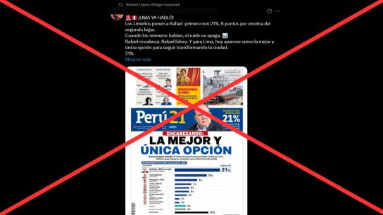 Es falsa la portada de un diario que da ventaja a López Aliaga en la campaña por la alcaldía de Lima: fue creada con IA