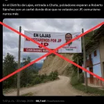 Circula en redes la foto de un supuesto cartel que señala que Lajas, un distrito de Cajamarca, no votará por Juntos por el Perú. Pero esto es falso.