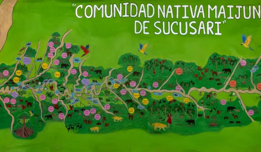 DETALLES. Mapa de la comunidad maijuna de Sucusari, cada espacio tiene nombre propio.