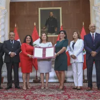 ALLIANCE. Dina Boluarte, her ministers and the head of the APCI, together with congressmen from Keiko Fujimori's and César Acuña's parties.