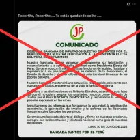 Es falso el supuesto comunicado en el que la bancada de diputados de Juntos por el Perú felicita a Keiko Fujimori como presidenta electa