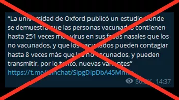 Mensaje viral visto más de 80 mil veces asegura que los vacunados contagian 8 veces más que los no vacunados. Sin embargo, esto no es cierto. 