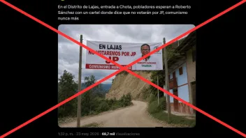 Circula en redes la foto de un supuesto cartel que señala que Lajas, un distrito de Cajamarca, no votará por Juntos por el Perú. Pero esto es falso.