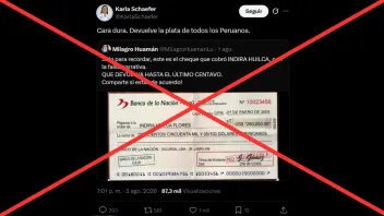 Es falsa la imagen difundida por Karla Schaefer sobre un supuesto cheque a favor de Indira Huilca: fue creada con IA